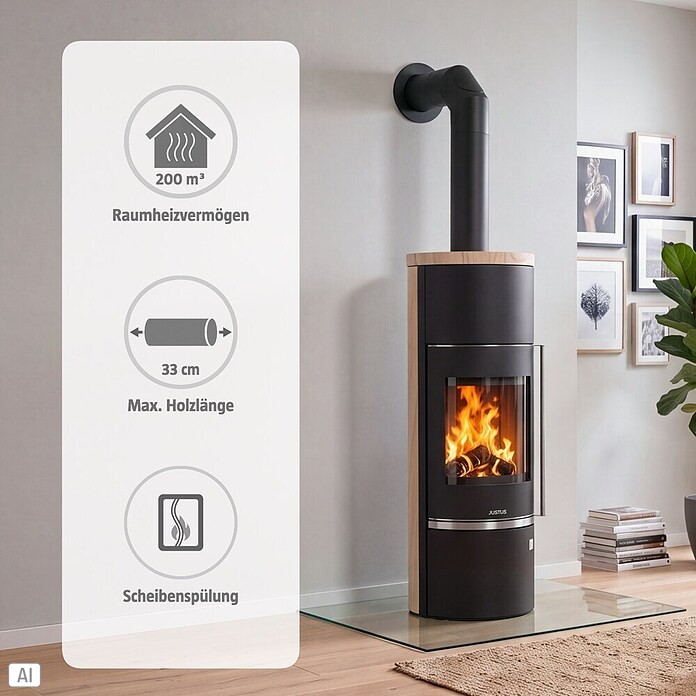 Justus Wasserführender Kaminofen Faro Aqua 2.0 (8,5 kW, Raumheizvermögen: 200 m³, Verkleidung: Sandstein, Schwarz)