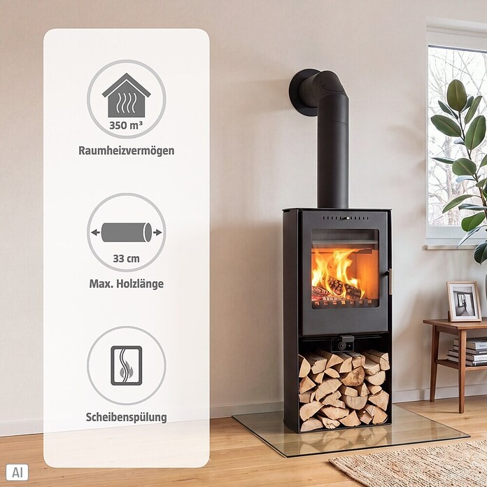 Aduro Kaminofen 19 (5 kW, Raumheizvermögen: 350 m³, Schwarz)