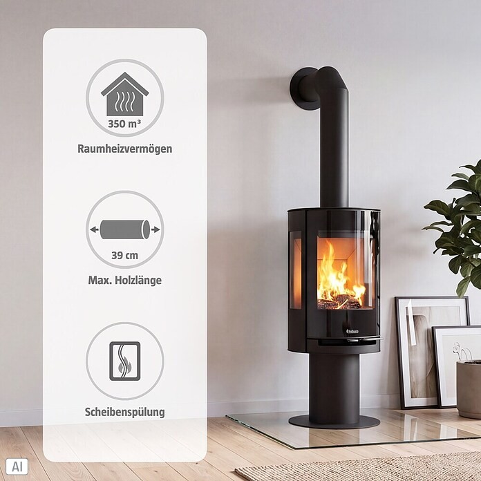 Aduro Kaminofen 9.3 Lux Air (6 kW, Raumheizvermögen: 350 m³, Schwarz)