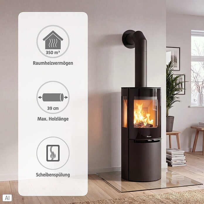 Aduro Kaminofen 9.5 Lux Air (6 kW, Raumheizvermögen: 350 m³, Schwarz)