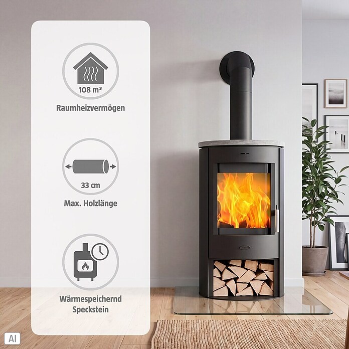 Fireplace Kaminofen Zaria (6,6 kW, Raumheizvermögen: 108 m³, Material Verkleidung: Speckstein, Schwarz) | BAUHAUS