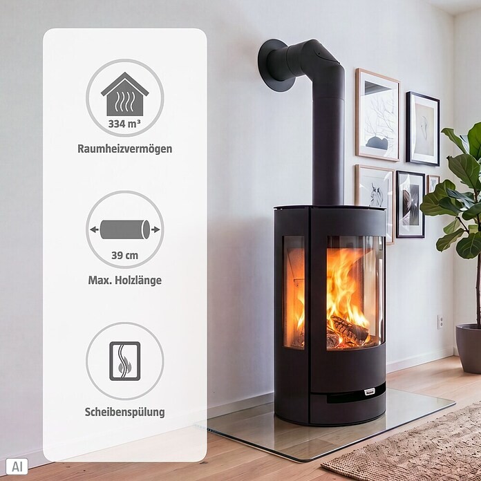 Aduro Kaminofen 9-4 (6 kW, Raumheizvermögen: 334 m³, Schwarz)
