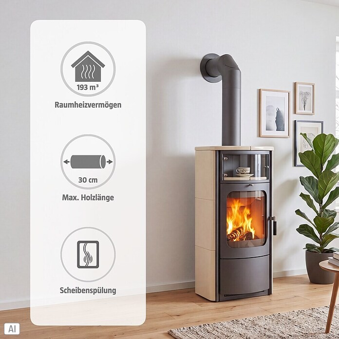 Hark Kaminofen (7 kW, Raumheizvermögen: 146 m³, Verkleidung: Kachel, Creme)