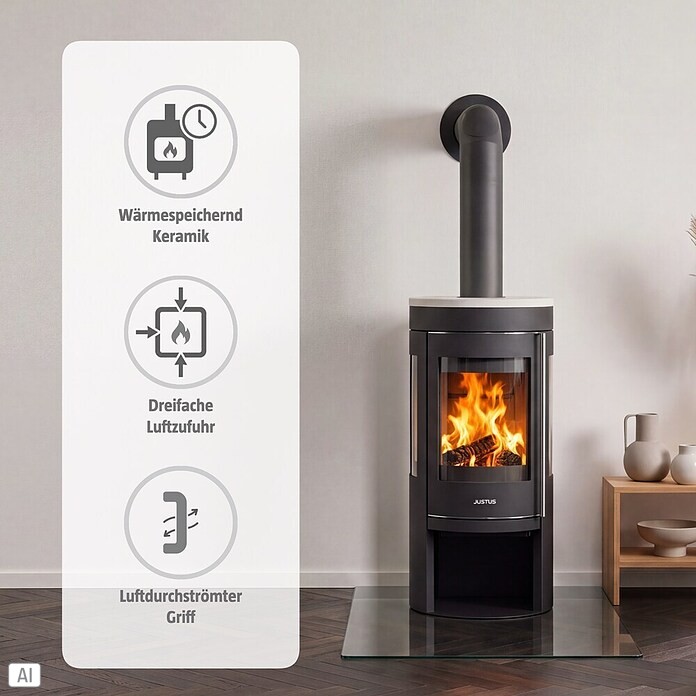 Justus Kaminofen Mino Trios 2.0 (5 kW, Raumheizvermögen: 88 m³, Material Abdeckung: Keramik, Schwarz/Weiß)