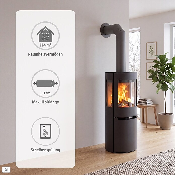 Aduro Kaminofen 9-5 (6 kW, Raumheizvermögen: 334 m³, Mit Holzfach, Schwarz)