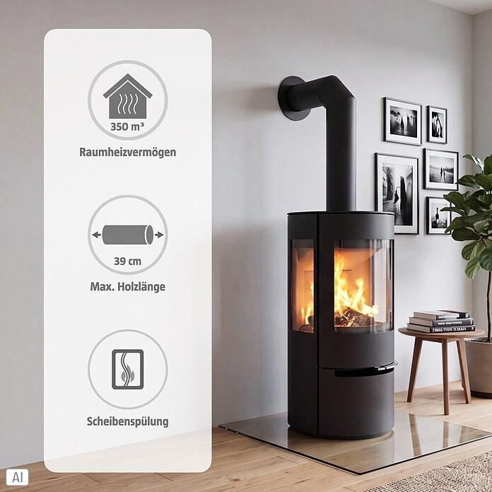 Aduro Kaminofen 17 (6,5 kW, Raumheizvermögen: 350 m³, Schwarz)