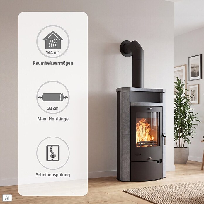 Fireplace Kaminofen Hamburg (8 kW, Raumheizvermögen: 144 m³, Verkleidung: Speckstein, Gussgrau)