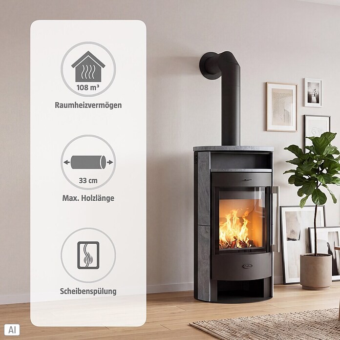 Fireplace Kaminofen Durango (6 kW, Raumheizvermögen: 108 m³, Verkleidung: Speckstein, Gussgrau)