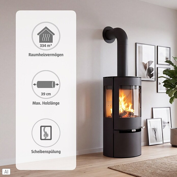 Aduro Kaminofen 9 (6 kW, Raumheizvermögen: 334 m³, Mit Holzfach, Schwarz)