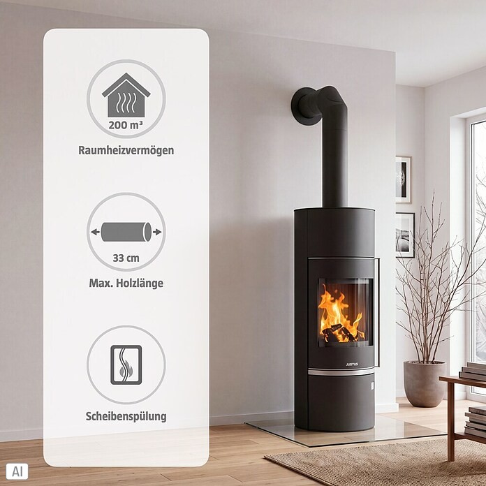 Justus Wasserführender Kaminofen Faro Aqua 2.0 (8,5 kW, Raumheizvermögen: 200 m³, Material Abdeckung: Stahl, Schwarz)