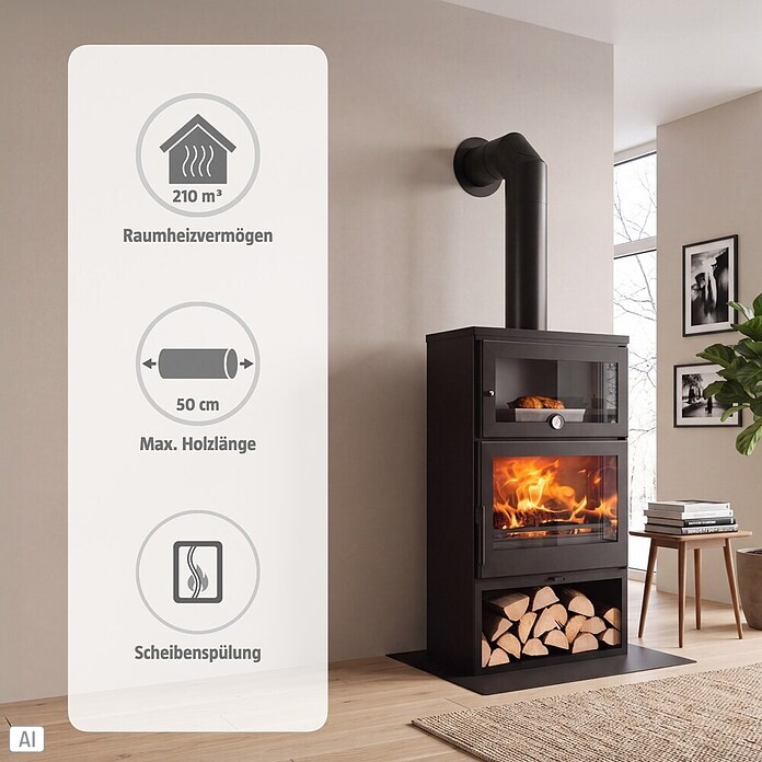 Panadero Kaminofen OVEN EcoDesign (7,1 kW, Raumheizvermögen: 210 m³, Schwarz Metallic) | BAUHAUS