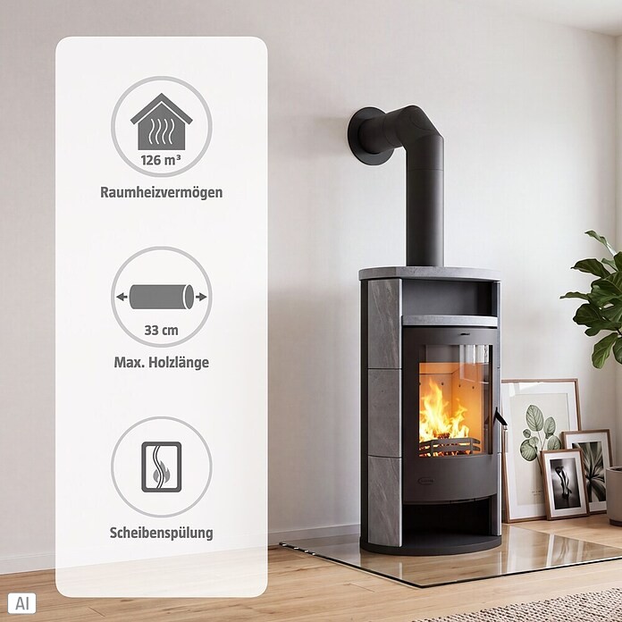 Fireplace Kaminofen (8 kW, Raumheizvermögen: 144 m³, Verkleidung: Sandstein, Schwarz)