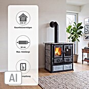 La Nordica Küchenherd Rosetta (7,2 kW, Raumheizvermögen: 206 m³, Verkleidung: Naturstein, Schwarz/Serpentino)