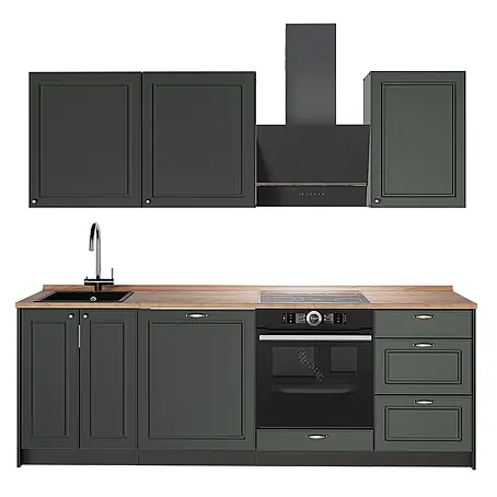 Vicco Küchenzeile Fame-Line, Grün-Gold Landhaus/Anthrazit, 230 cm