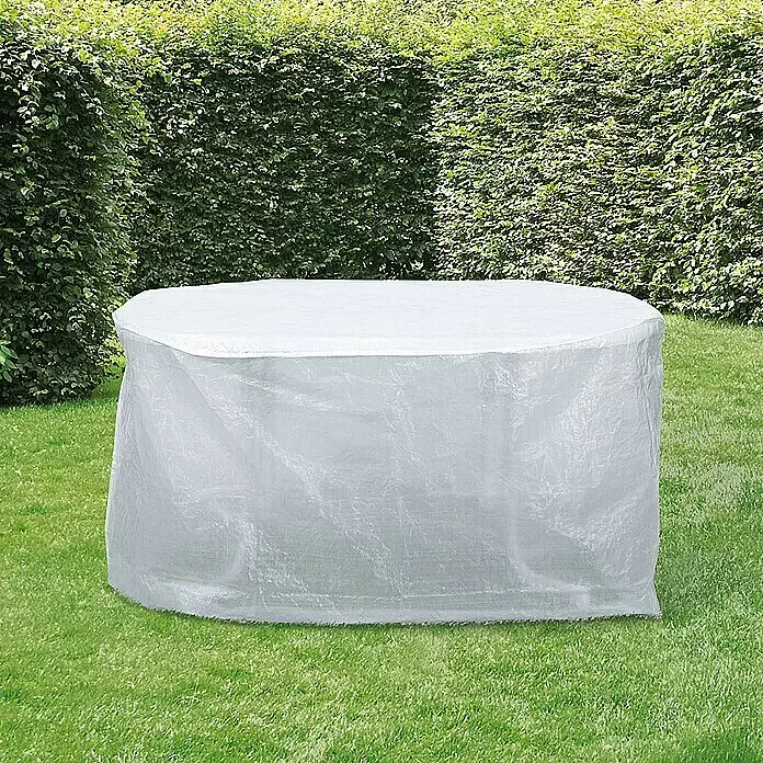Sunfun Classic Gartentisch-Schutzhülle - L x B x H: 170 x 140 x 83 cm, PE-Bändchengarn, 90 g/m², Transparent - Stimmungsaufnahme