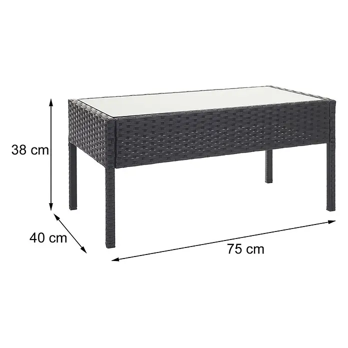 Mendler Loungemöbel-Set HWC-F56 - 4 -tlg., Polyrattan, Braun, Kissen creme, Braun, creme - Dunkelgrauer Outdoor-Beistelltisch in Rattan-Optik mit Glasplatte, Maße 75x40x38 cm.