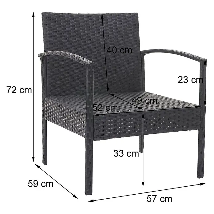 Mendler Loungemöbel-Set HWC-F56 - 4 -tlg., Polyrattan, Braun, Kissen creme, Braun, creme - Dunkelgrauer Gartensessel in Rattan-Optik mit Maßen: Gesamthöhe 72cm, Sitzhöhe 33cm, Sitzfläche 52x49cm.