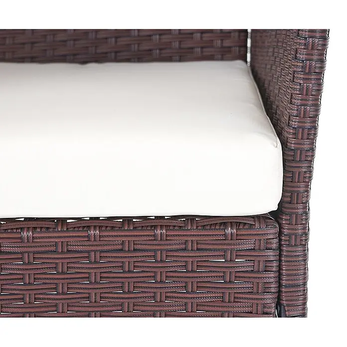 Mendler Poly-Rattan Garten-Garnitur HWC-D82 - braun-meliert mit Kissen creme -  - Brauner Korbsessel mit einem weißen Sitzkissen.