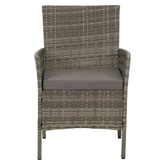 Mendler Loungemöbel-Set HWC-N98 - 4 -tlg., Polyrattan, Grau, Kissen hellgrau, Grau, hellgrau - Grauer Outdoor-Sessel aus Rattan mit grauem Kissen.