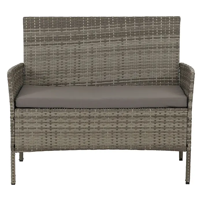 Mendler Loungemöbel-Set HWC-N98 - 4 -tlg., Polyrattan, Grau, Kissen hellgrau, Grau, hellgrau - Graue Gartenbank aus Polyrattan mit bequemer grauer Auflage.