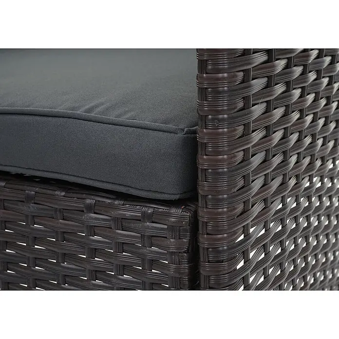 Mendler Loungemöbel-Set HWC-F55 - 4 -tlg., Polyrattan, Braun, Kissen dunkelgrau, Braun, dunkelgrau - Dunkelbraune Rattan-Gartenmöbel mit dunkelgrauem Stoffkissen.