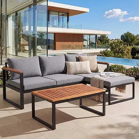 Mendler Garten-Garnitur HWC-L26b Aluminium - dunkelgrau