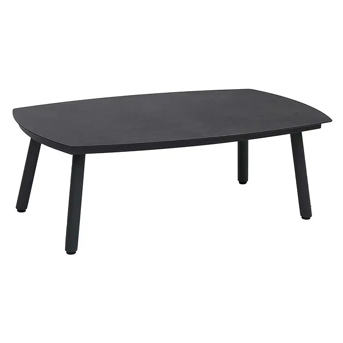 Mendler Loungemöbel-Set HWC-P79 - 4 -tlg., Metall, Dunkelgrau, Dunkelgrau - Dunkelgrauer Outdoor-Couchtisch mit abgerundeter rechteckiger Platte und vier stabilen Beinen.