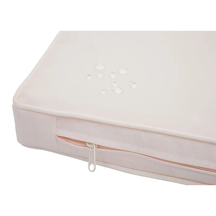 Mendler Loungemöbel-Set HWC-F55 - 4 -tlg., Polyrattan, Grau, Kissen creme, Grau, creme - Beiges wasserdichtes Stoffkissen mit Wassertropfen und seitlichem Reißverschluss.