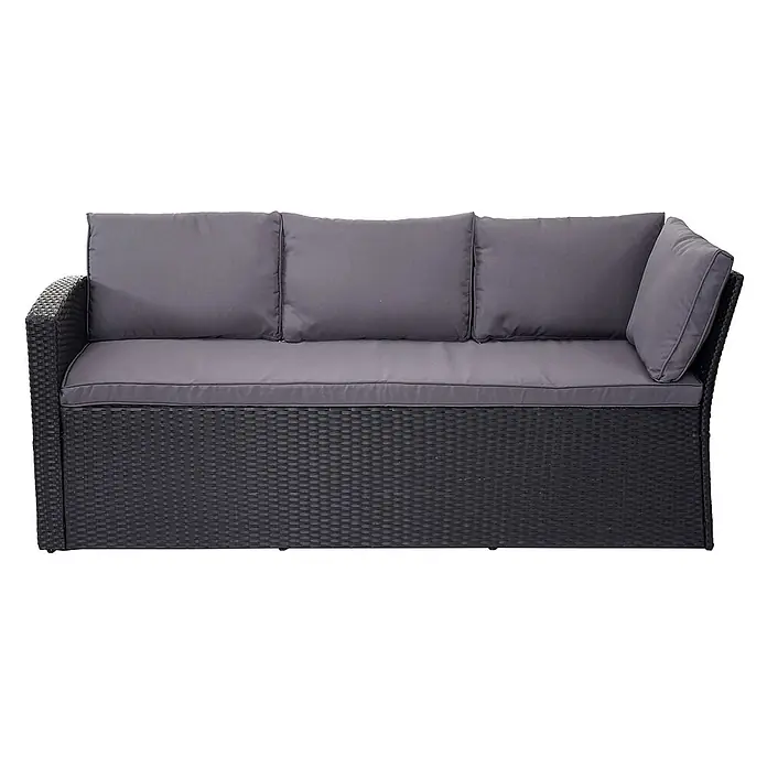 Mendler Loungemöbel-Set HWC-A29 - 2 -tlg., Polyrattan, Kissen dunkelgrau, Schwarz, dunkelgrau - Schwarzes Rattan-Gartensofa mit grauen Polstern.