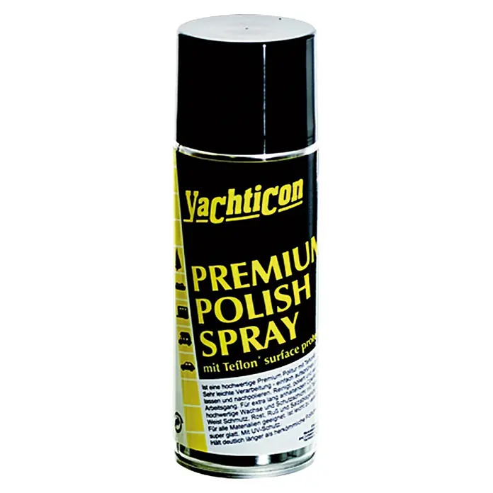 Yachticon Premium Polish Spray - 400 ml - Schwarze Yachticon Premium Polierspraydose mit gelber Schrift, mit Teflon-Oberflächenschutz.