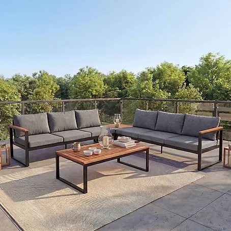 Mendler Garten-Garnitur HWC-L26 Aluminium - dunkelgrau