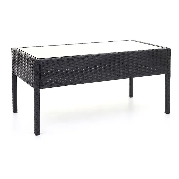 Mendler Loungemöbel-Set HWC-F56 - 4 -tlg., Polyrattan, Schwarz, Kissen creme, Schwarz, creme - Schwarzer Pflanzkasten im Rattan-Stil mit Glasplatte und vier passenden Beinen.
