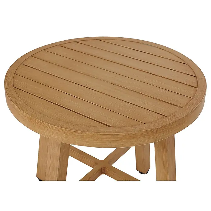 Mendler Loungemöbel-Set HWC-P82 - 3 -tlg., Metall, Holz-Optik olivgrün, Holz-Optik olivgrün - Runder Beistelltisch aus hellem Holz mit Lattenplatte.