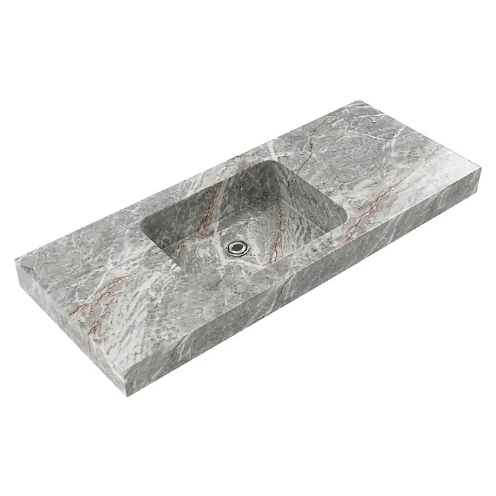 Lavabo de sobremesa Santorini - 81 x 46 cm, Calacata gris, Resina sintética - Lavabo rectangular de mármol gris con pila integrada y desagüe.