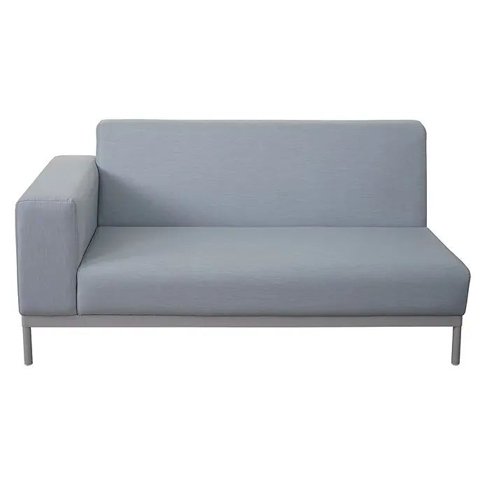 Mendler Loungemöbel-Set HWC-C47 - 4 -tlg., Textil, Blau ohne Ablage, ohne Kissen, Blau - Hellblaues Sofaelement mit linker Armlehne und hellgrauem Metallgestell.