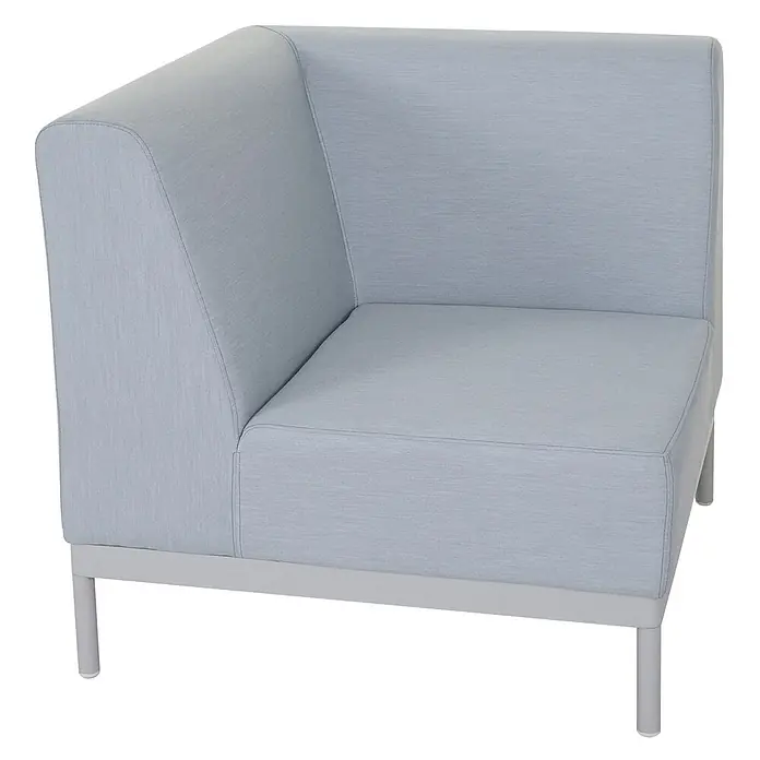 Mendler Loungemöbel-Set HWC-C47 - 4 -tlg., Textil, Blau mit Ablage, Kissen braun, Blau - Hellblaues Ecksofa-Modul aus Stoff mit hellgrauem Metallgestell.