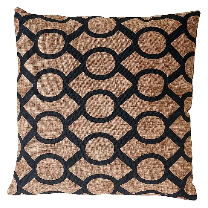 Mendler Loungemöbel-Set HWC-C47 - 4 -tlg., Textil, Blau mit Ablage, Kissen braun, Blau - Braunes strukturiertes Kissen mit schwarzem geometrischem Muster aus verschlungenen Kreisen und Linien.