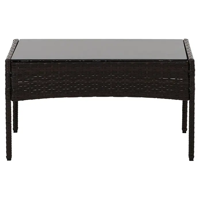 Mendler Loungemöbel-Set HWC-N98 - 4 -tlg., Polyrattan, Braun, Kissen creme, Braun, creme - Rechteckiger dunkelbrauner Polyrattan-Gartentisch mit dunkler Glasplatte.