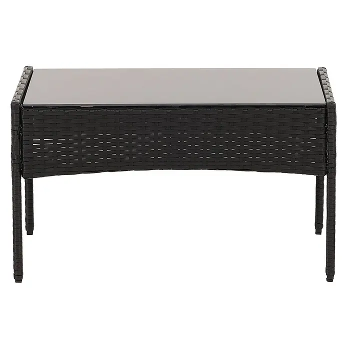 Mendler Loungemöbel-Set HWC-N98 - 4 -tlg., Polyrattan, Anthrazit, Kissen creme, Anthrazit, creme - Rechteckiger schwarzer Outdoor-Couchtisch mit Rattan-Geflecht und dunkler Glasplatte.