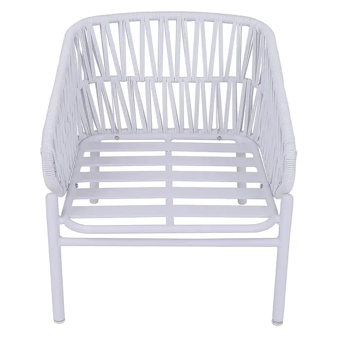 Mendler Gartensessel HWC-P90 - 1 Stk., Metall, Hellgrau, B x T x H: 64 x 70 x 67 cm - Weißer geflochtener Outdoor-Sessel mit Metallgestell für Terrasse oder Garten.