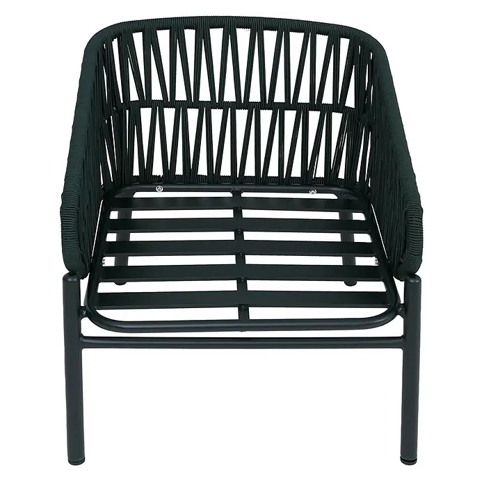 Mendler Gartensessel HWC-P90 - 1 Stk., Metall, Grün, B x T x H: 64 x 70 x 67 cm - Dunkelgrüner Outdoor-Sessel mit geflochtener Seilrückenlehne und stabilem Metallgestell.