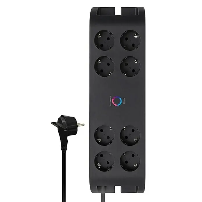 Base de enchufe múltiple Office 8 - Negro, Longitud del cable: 2 m, Con interruptor, Número de enchufes Schuko: 8 ud. - Regleta negra de 8 tomas Schuko con enchufe.