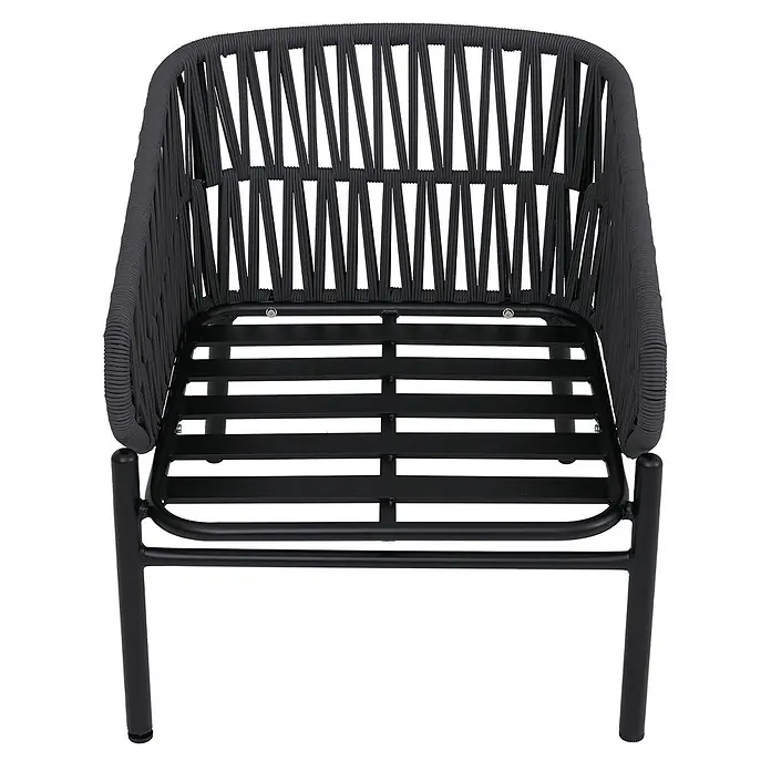 Mendler Gartensessel HWC-P90 - 1 Stk., Metall, Anthrazit, B x T x H: 64 x 70 x 67 cm - Dunkelgrauer Outdoor-Sessel aus geflochtenem Seil mit schwarzem Metallgestell und Lattenrostsitz.