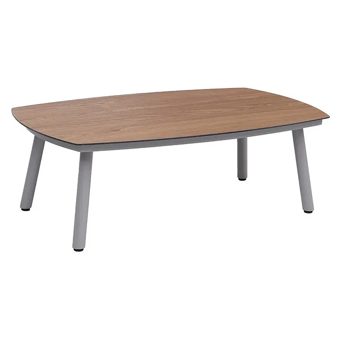 Mendler Loungemöbel-Set HWC-P79 - 4 -tlg., Metall, Creme-beige, Creme-beige - Moderner Couchtisch mit heller Holzoptik-Platte und vier grauen, leicht schrägen Beinen.