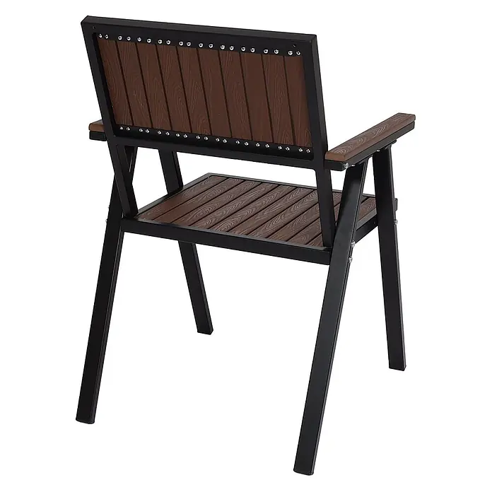 Mendler Gartenstuhl-Set HWC-J95 - 2 Stk., Metall, Dunkelbraun, B x T x H: 57 x 53 x 87 cm - Schwarzer Metall-Outdoor-Stuhl mit brauner Lattenrückenlehne und Sitzfläche, Armlehnen und Ziernieten.