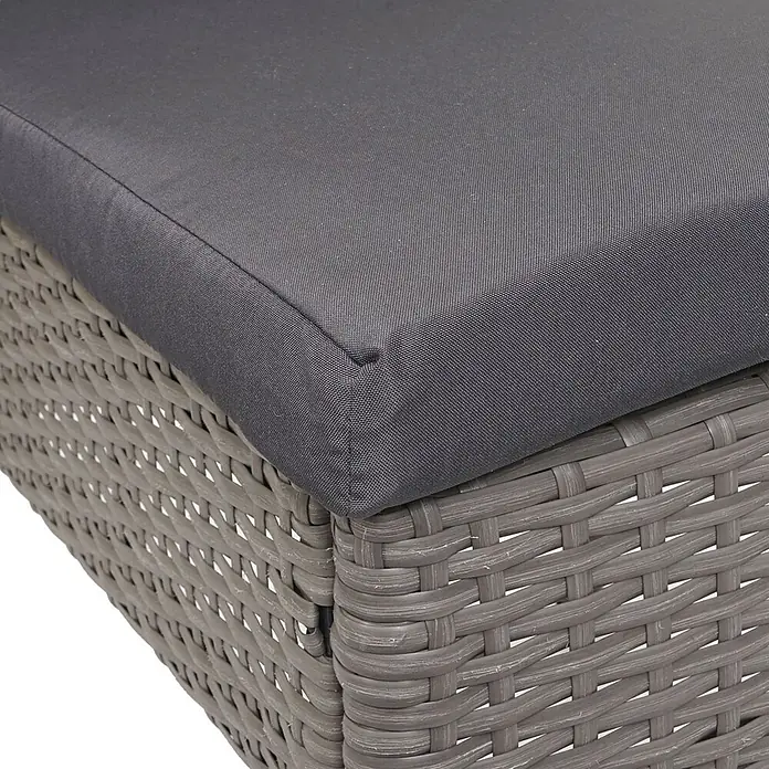 Mendler 2er-Set Poly-Rattan Stuhl HWC-G19 - grau, Kissen dunkelgrau -  - Graue Rattan-Gartenmöbel mit dunkelgrauem Stoffkissen.