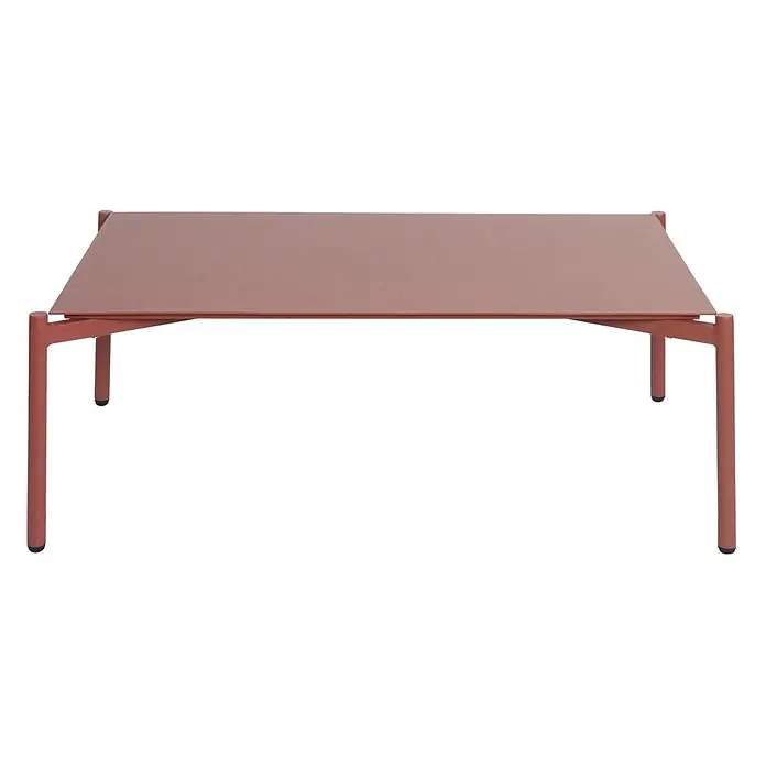 Mendler Alu-Gartengarnitur HWC-O11 2-Sitzer - terrakotta Polster beige -  - Rechteckiger Terrakotta-Tisch mit vier zylindrischen Beinen.