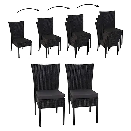 Mendler 2er-Set Poly-Rattan Stuhl HWC-G19 - schwarz, Kissen dunkelgrau