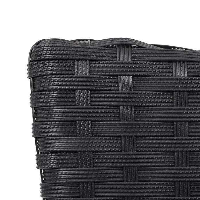 Mendler 2er-Set Poly-Rattan Stuhl HWC-G19 - schwarz, Kissen dunkelgrau -  - Detailansicht von schwarzem Kunstfasergeflecht, einem strapazierfähigen Material für Gartenmöbel.