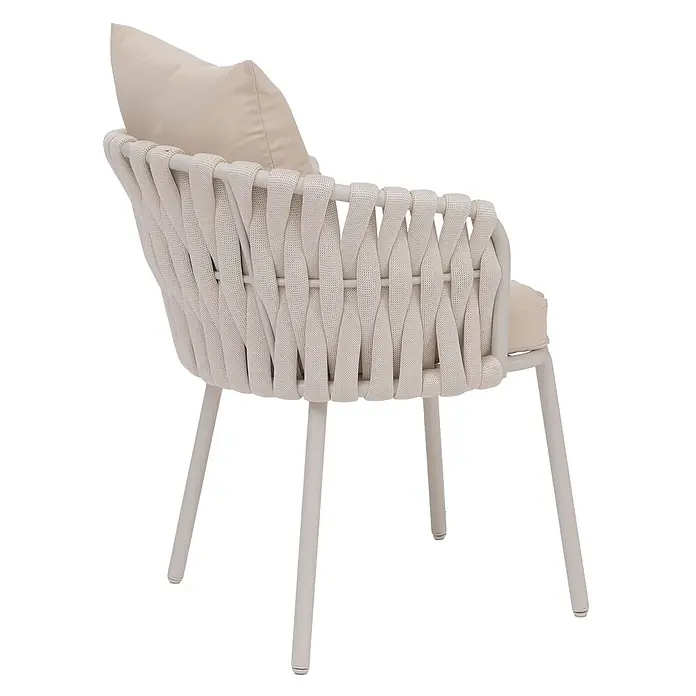 Mendler Gartenstuhl-Set HWC-P89 - 2 Stk., Metall, Creme, B x T x H: 56 x 57 x 71 cm - Beigefarbener Sessel mit geflochtener Rückenlehne und bequemen Kissen.